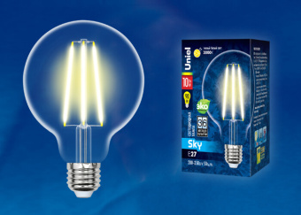 1Лампы (источники света) лампа светодиодная led-g95-10w/3000k/e27/cl pls02wh led. "шар", прозр. 3000k серия sky. | ul-00004862 | uniel выгодная цена