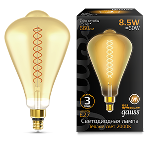 1Лампы (источники света) лампа светодиодная led filament st164 e27 8.5w amber 660lm 2000k 1/6 | 157802105 | gauss выгодная цена