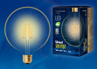 1Лампы (источники света) лампа светодиодная led-g125-8w/golden/e27 glv21go led vintage. «шар», золотистая колба | ul-00002358 | uniel выгодная цена
