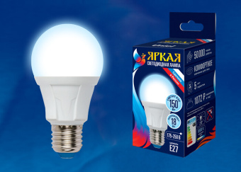 1Лампы (источники света) лампа светодиодная led-a60 18w/6500k/e27/fr plp01wh led. "груша", матовая. серия яркая, пр-во россия, 6500k . | ul-00005038 | uniel выгодная цена