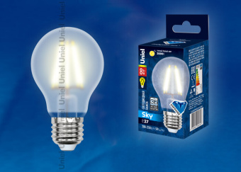 1Лампы (источники света) лампа светодиодная led-a60-8w/ww/e27/fr pls02wh led. "груша" мат.. серия sky. 3000к . | ul-00000304 | uniel выгодная цена