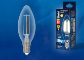 Лампы (источники света) лампа светодиодная led-c35-11w/3000k/e14/cl pls02wh led. "свеча", прозр. серия sky. 3000к . | ul-00005164 | uniel выгодная цена
