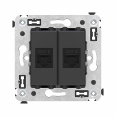 Розетки, выключатели, звонки электрические компьютерная розетка rj-45 без шторки в стену, кат.6 двойная, "avanti", "черный матовый" | 4412694 | dkc выгодная цена