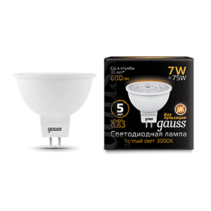 1Лампы (источники света) лампа светодиодная led 7вт gu5.3 220в 2700к mr16 | 101505107 | gauss выгодная цена