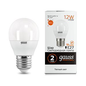 1Лампы (источники света) лампа светодиодная led elementary шар 12w 880lm e27 3000k | 53212 | gauss выгодная цена
