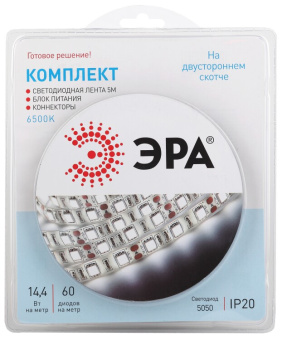 1Ленты светодиодные комплект светодиодной ленты 5050kit-14,4-60-12-ip20-6500-5m | б0043065 | эра выгодная цена