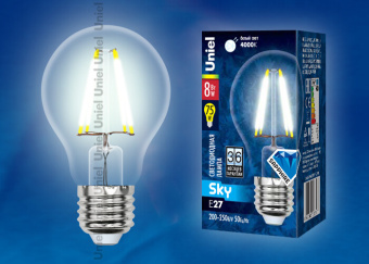 1Лампы (источники света) лампа светодиодная led-a60-8w/nw/e27/cl pls02wh led. "груша" прозр. серия sky. 4000к | ul-00001372 | uniel выгодная цена