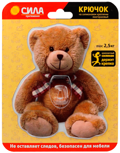 1Хозтовары крючок sht12-s1c-12 на силиконовом креплении мишка teddy 12х14.5 см нагрузка до 2,5 кг | б0002519 | сила выгодная цена
