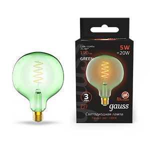 1Лампы (источники света) лампа светодиодная led filament flexible g125-c green e27 5w 190lm 1800k 125*178mm 1/10 | 1012802105 | gauss выгодная цена