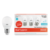 Лампы (источники света) лампа светодиодная led 7вт e27 220в 4100к elementary шар (3 лампы в упаковке) | 53227t | gauss выгодная цена