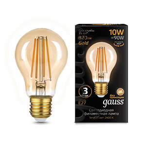 1Лампы (источники света) лампа светодиодная  filament а60 10w 820lm 2400к е27 golden led | 102802010 | gauss выгодная цена