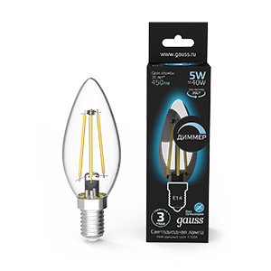 1Лампы (источники света) лампа светодиодная led 5вт e14 220в 4100к свеча, диммируемая | 103801205-d | gauss выгодная цена