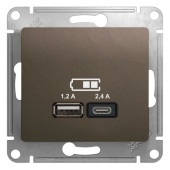 Розетки, выключатели, звонки электрические glossa шоколад usb розетка a+с, 5в/2,4а, 2х5в/1,2 а, механизм | gsl000839 | se выгодная цена