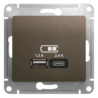 1Розетки, выключатели, звонки электрические glossa шоколад usb розетка a+с, 5в/2,4а, 2х5в/1,2 а, механизм | gsl000839 | se выгодная цена