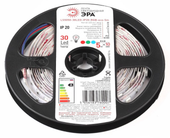 1Ленты светодиодные лента светодиодная 30 диодов ip20 мультиколор ls5050-30led-ip20-rgb-eco-5m | б0035602 | эра выгодная цена