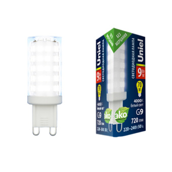 1Лампы (источники света) лампа светодиодная led-jcd-9w/4000k/g9/cl glz09tr led, прозр 4000к | ul-00006489 | uniel выгодная цена