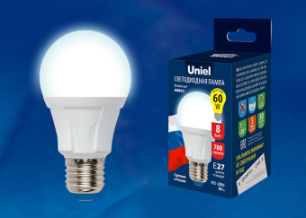 1Лампы (источники света) лампа светодиодная led-a60 8w/dw/e27/fr plp01wh led. "груша", матовая. серия яркая, пр-во россия, 6500k | ul-00002003 | uniel выгодная цена