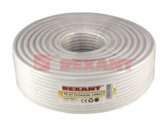 1Кабель коаксиальный (RG) кабель rg-6u+cu, (64%), 75 ом, 100м., белый | 01-2221 | rexant выгодная цена