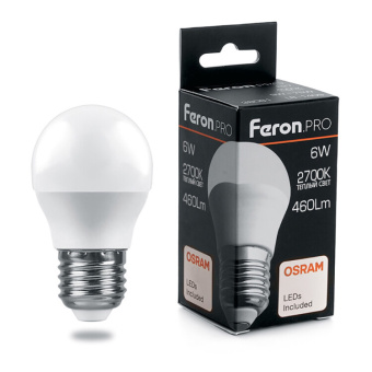 1Лампы (источники света) лампа светодиодная .pro lb-1406 шарик e27 6w 2700k osram led | 38068 | feron выгодная цена