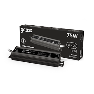 1Ленты светодиодные блок питания 75w 24v ip66 1/50 | 202022075 | gauss выгодная цена