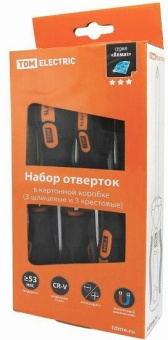 1Инструмент ручной набор отверток 6 шт.: sl:3х75;5х100;6х100, ph:0х75;1х100;2х100 (карт. коробка), cr-v "алмаз" | sq1013-0204 | tdm выгодная цена