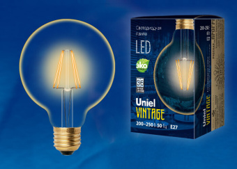 1Лампы (источники света) лампа светодиодная led-g95-6w/golden/e27 glv21go led vintage. «шар», золотистая колба | ul-00002359 | uniel выгодная цена