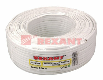 1Разное телефонный кабель штлп 2 жилы cu, белый, бухта 100м | 01-5001 | rexant выгодная цена