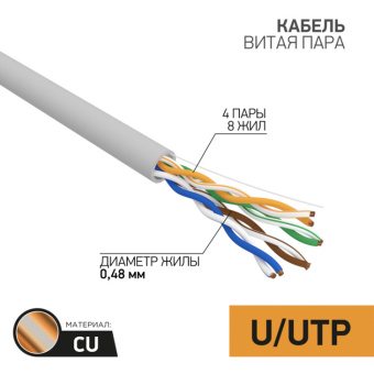 1Кабель витая пара (UTP, FTP) кабель utp proconnect 4pr 24awg, cu (медь), cat5e, 100 мгц, pvc, серый, бухта 50 м | 01-0052-50 | proconnect выгодная цена