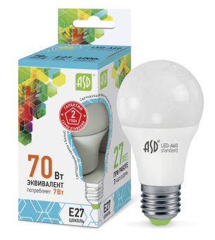 1Лампы (источники света) лампа светодиодная led-a60-standard 7вт 230в е27 4000к 630лм | 4690612001678 | asd выгодная цена
