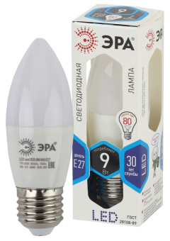 1Лампы (источники света) лампа светодиодная стандарт led b35-9w-840-e27 (диод, свеча, 9вт, нейтр, e27) | б0047937 | эра выгодная цена