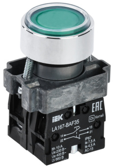 1Кнопки, светосигнальные лампы и кнопочные посты кнопка управления la167-baf35 d=22мм 1з+1р зеленая | bbt20-baf35-3-22-67-k06 | iek выгодная цена