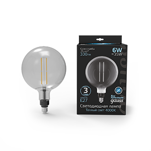 1Лампы (источники света) лампа светодиодная led vintage filament straight g200 6w e27 200*283mm gray 330lm 4000k 1/6 | 154802205 | gauss выгодная цена
