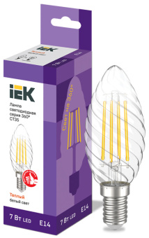 1Лампы (источники света) лампа светодиодная led ct35 свеча вит. 7вт 230в 3000к e14 серия 360° | llf-ct35-7-230-30-e14-cl | iek выгодная цена