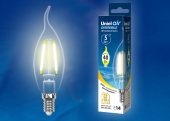 Лампы (источники света) лампа светодиодная led-cw35-5w/ww/e14/cl/dim gla01tr led диммируемая. "свеча на ветру", прозр серия air. 3000k | ul-00002863 | uniel выгодная цена