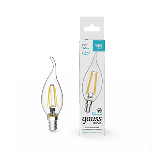 1Лампы (источники света) лампа светодиодная basic filament свеча на ветру 4,5w 420lm 4100к е14 led 1/10/50 | 1041125 | gauss выгодная цена