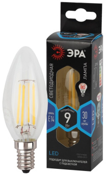 1Лампы (источники света) лампа светодиодная f-led f-led b35-9w-840-e14 (филамент, свеча, 9вт, нейтр, e14) | б0046995 | эра выгодная цена