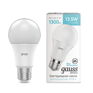 1Лампы (источники света) лампа светодиодная basic a60 13,5w 1300lm 4100k е27 led 1/10/50 | 1023224 | gauss выгодная цена