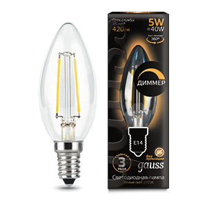 1Лампы (источники света) лампа светодиодная led 5вт e14 220в 2700к свеча, диммируемая | 103801105-d | gauss выгодная цена