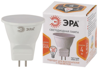 1Лампы (источники света) лампа светодиодная mr11-4w-827-gu4 (диод, софит, 4вт, тепл, gu4) (10/100/8000) | б0049065 | эра выгодная цена