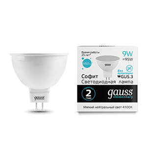1Лампы (источники света) лампа светодиодная led 9вт gu5.3 220в 4100к elementary mr16 | 13529 | gauss выгодная цена