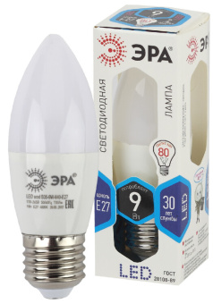 1Лампы (источники света) лампа светодиодная led 9вт е27 4000к smd b35-9w-840-e27 свеча | б0027972 | эра выгодная цена