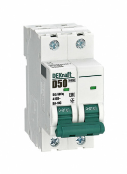1Модульное оборудование (выключатели, УЗО, АВДТ,  УЗДП) выключатель автоматический двухполюсной ва-103 2р 50а характеристика d 6ка | 12358dek | dekraft выгодная цена