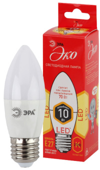 1Лампы (источники света) лампа cветодиодная eco led b35-10w-827-e27 (диод, свеча, 10вт, тепл, e27) (10/100/3500) | б0032962 | эра выгодная цена