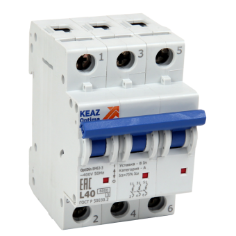 1Модульное оборудование (выключатели, УЗО, АВДТ,  УЗДП) выключатель автоматический трехполюсной optidin bm63-3k8-ухл3-рег | 243352 | кэаз выгодная цена