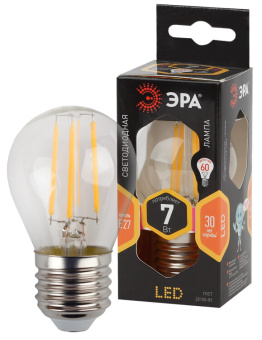 1Лампы (источники света) лампа светодиодная f-led p45-7w-827-e27 лампы светодиодные f-led эра (филамент, шар, 7вт, тепл, e27) | б0027948 | эра выгодная цена