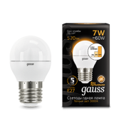 Лампы (источники света) лампа светодиодная led 7вт e27 220в 2700к шар, диммируемая | 105102107-s | gauss выгодная цена