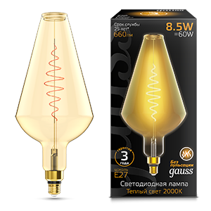 1Лампы (источники света) лампа светодиодная led filament vase e27 8.5w amber 660lm 2000k 1/2 | 180802105 | gauss выгодная цена