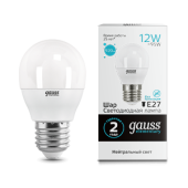 Лампы (источники света) лампа светодиодная led elementary шар 12w 920lm e27 4100k | 53222 | gauss выгодная цена
