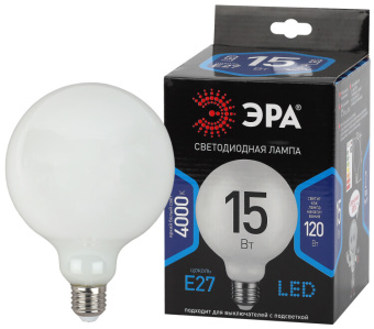 1Лампы (источники света) лампа светодиодная f-led g125-15w-840-e27 opal (филамент, шар опал, 15вт, нетр, e27) | б0047039 | эра выгодная цена