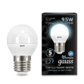 Лампы (источники света) лампа светодиодная led globe e27 9.5w 4100k | 105102210 | gauss выгодная цена